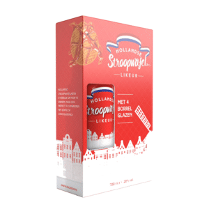 HOLLANDSE STROOPWAFEL GESCHENKVERPAKKING 70 CL + 4 SHOTGLAZEN